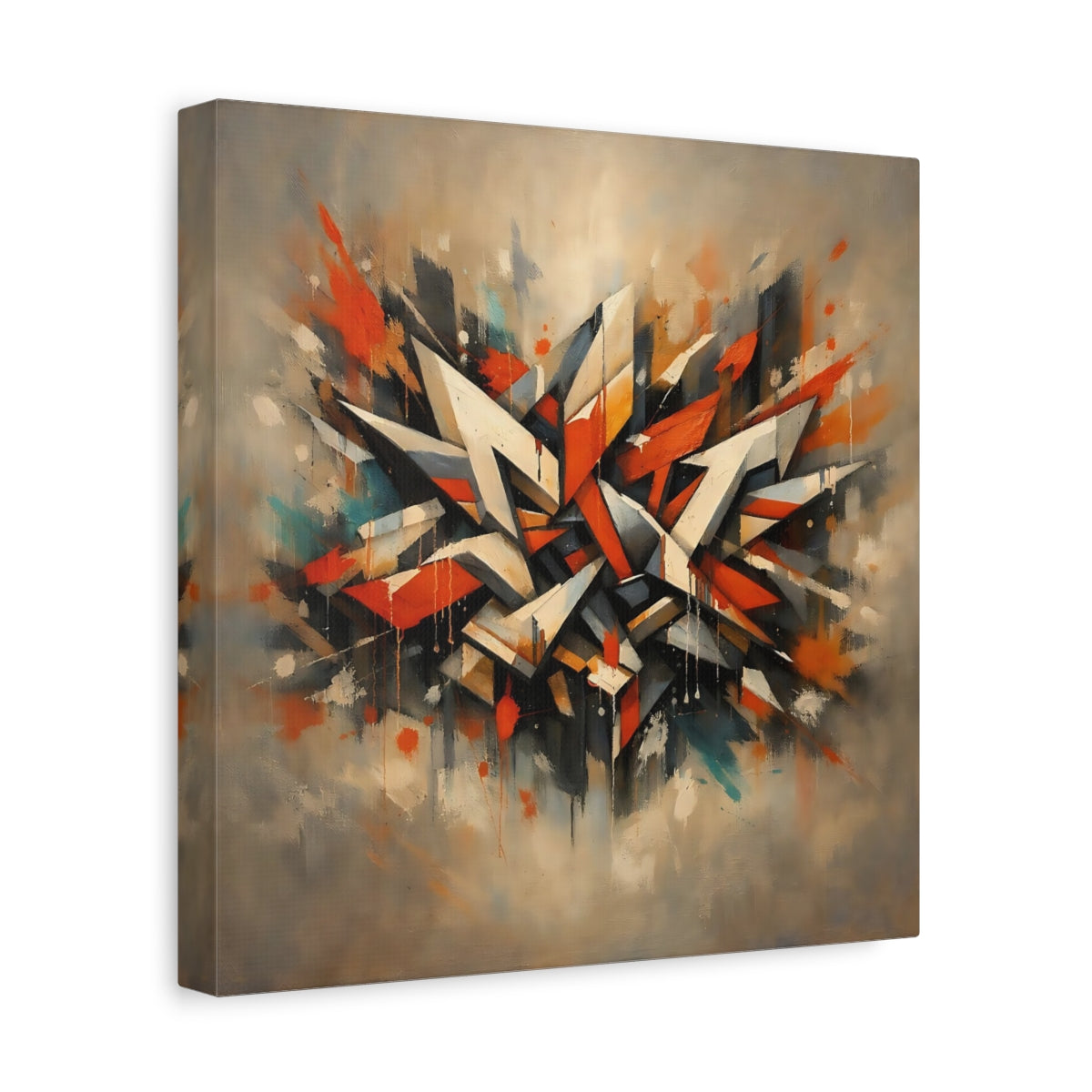 Side Mockup 8. Abstract Geometric Forms Abstract Orange Gray shown as stretched canvas wall art
