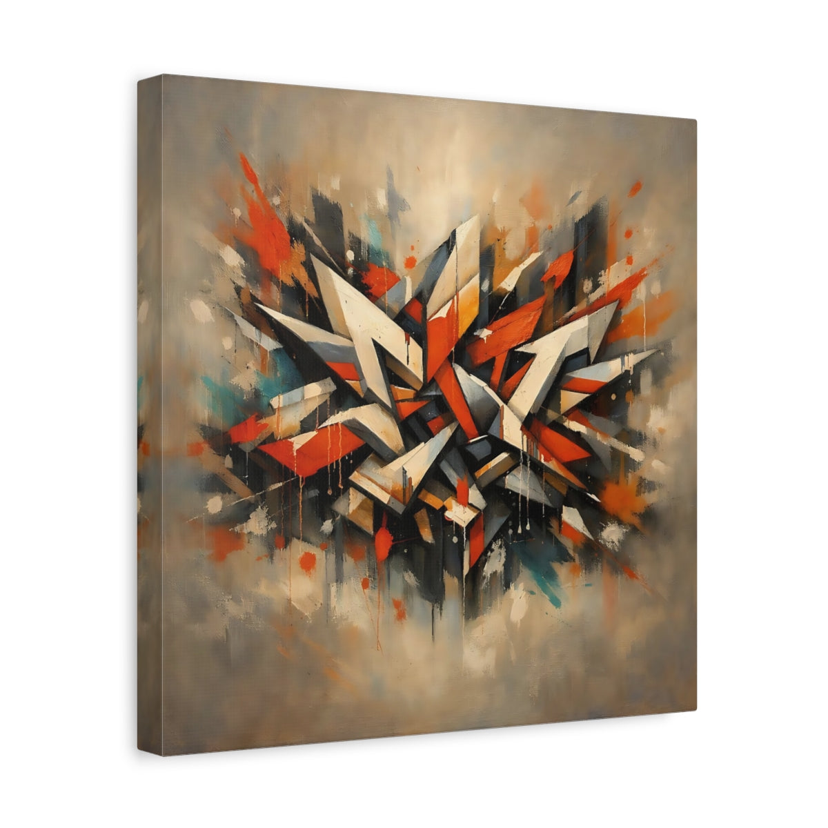 Side Mockup 7. Abstract Geometric Forms Abstract Orange Gray shown as stretched canvas wall art