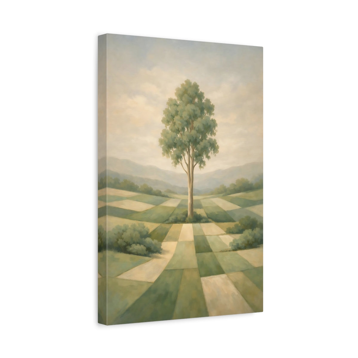 Side Mockup 4. Nature Tree Green Landscape Tree shown as stretched canvas wall art