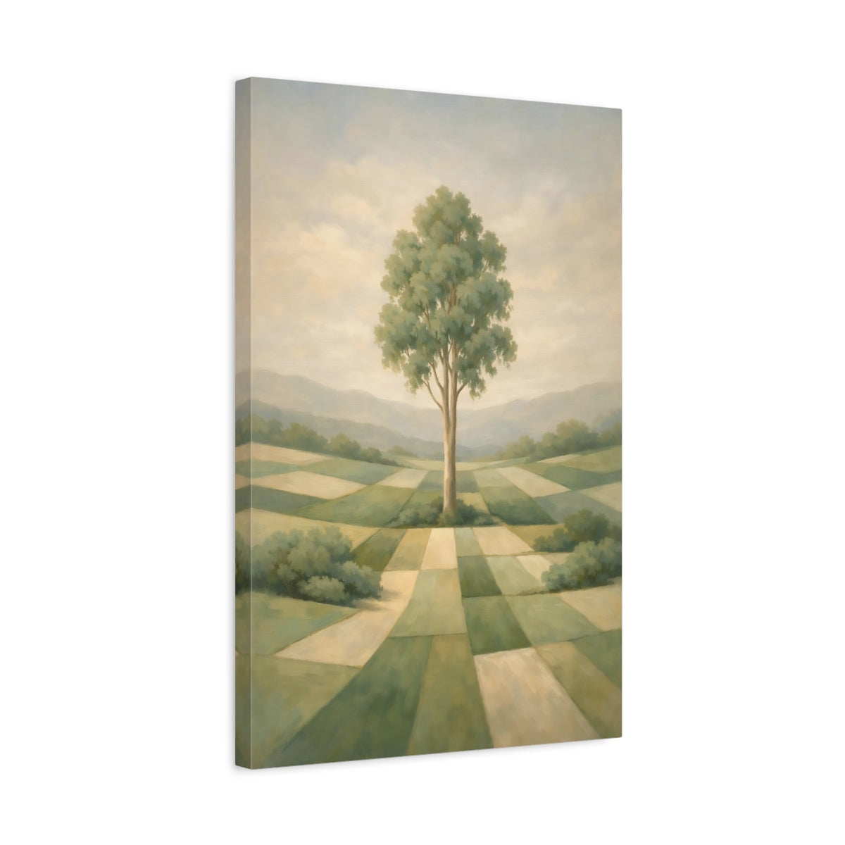 Side Mockup 3. Nature Tree Green Landscape Tree shown as stretched canvas wall art