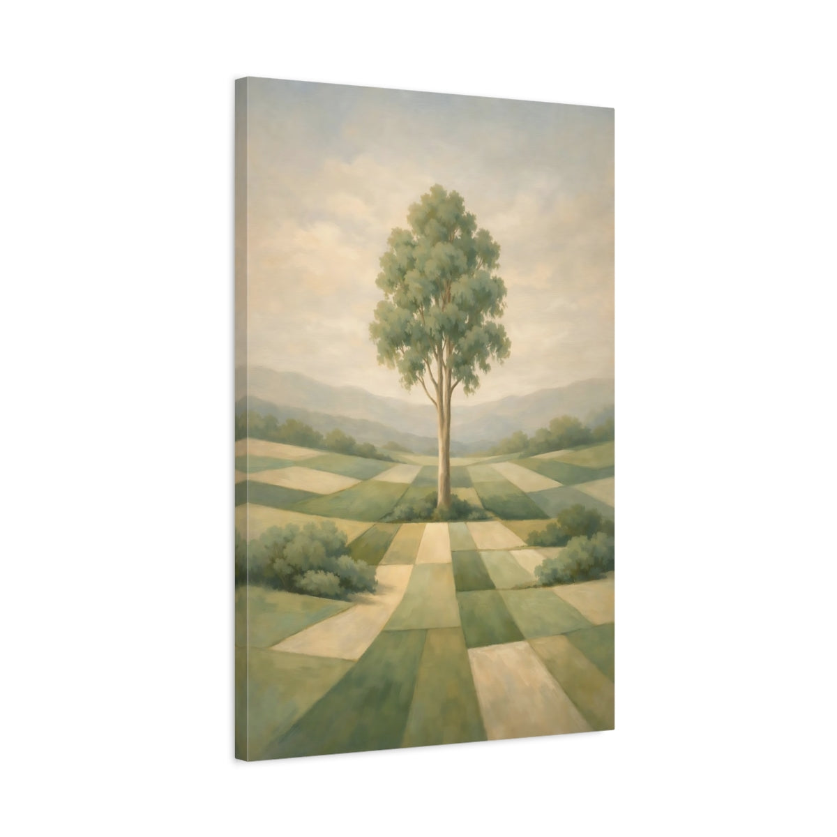 Side Mockup 2. Nature Tree Green Landscape Tree shown as stretched canvas wall art
