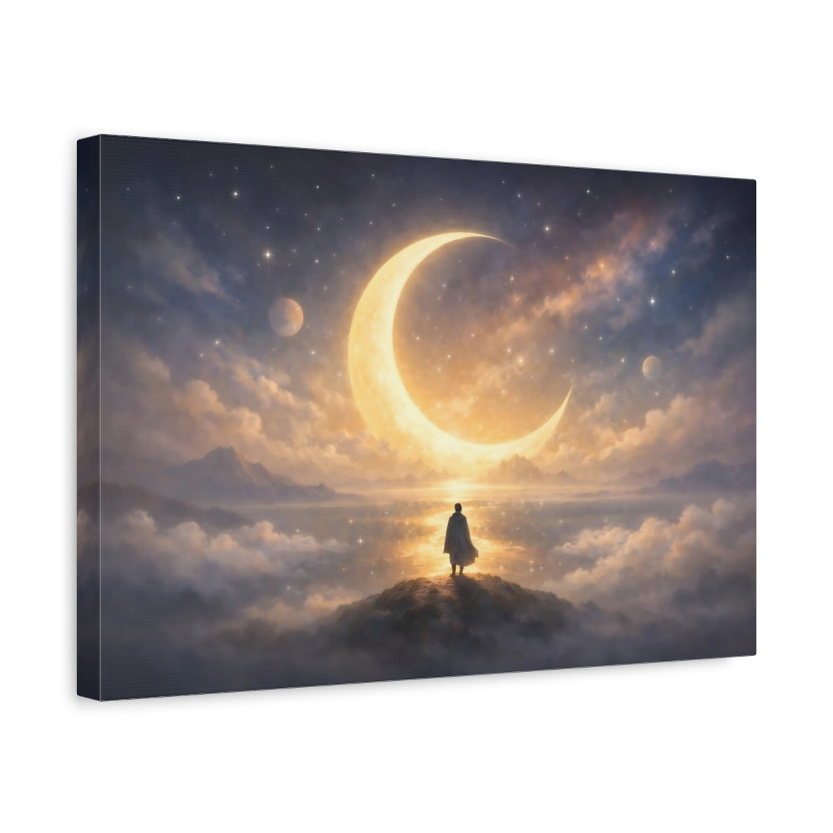 Soft Dreamscape Celestial Crescent Moon Fairytale - Canvas Wall Art Print