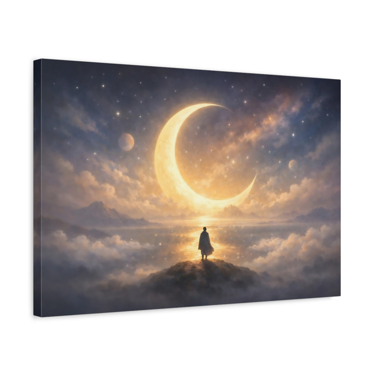 Soft Dreamscape Celestial Crescent Moon Fairytale - Canvas Wall Art Print