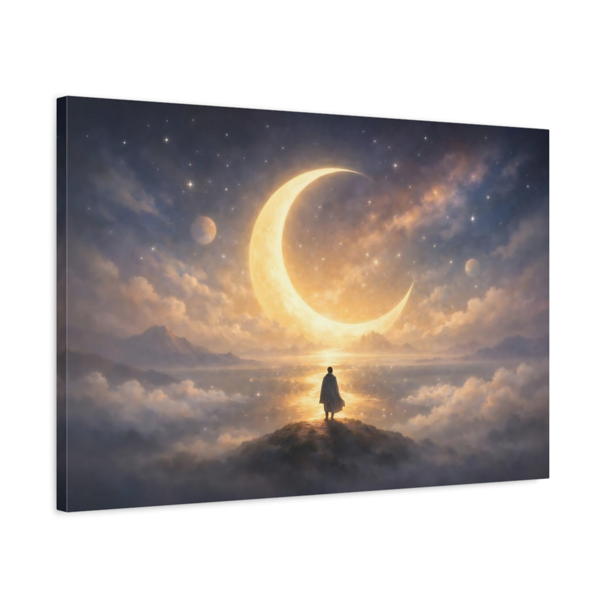 Soft Dreamscape Celestial Crescent Moon Fairytale - Canvas Wall Art Print