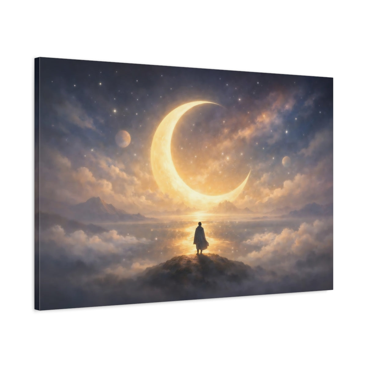 Soft Dreamscape Celestial Crescent Moon Fairytale - Canvas Wall Art Print