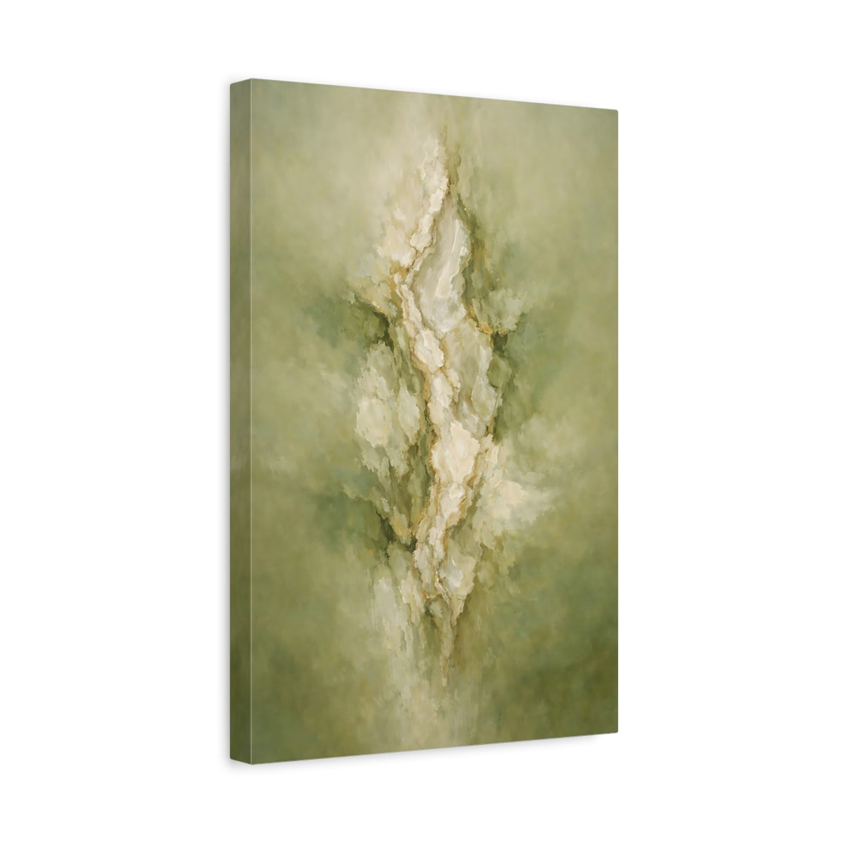 Side Mockup 4. Nature Abstract Forms Green And Gold Abstract shown as stretched canvas wall art