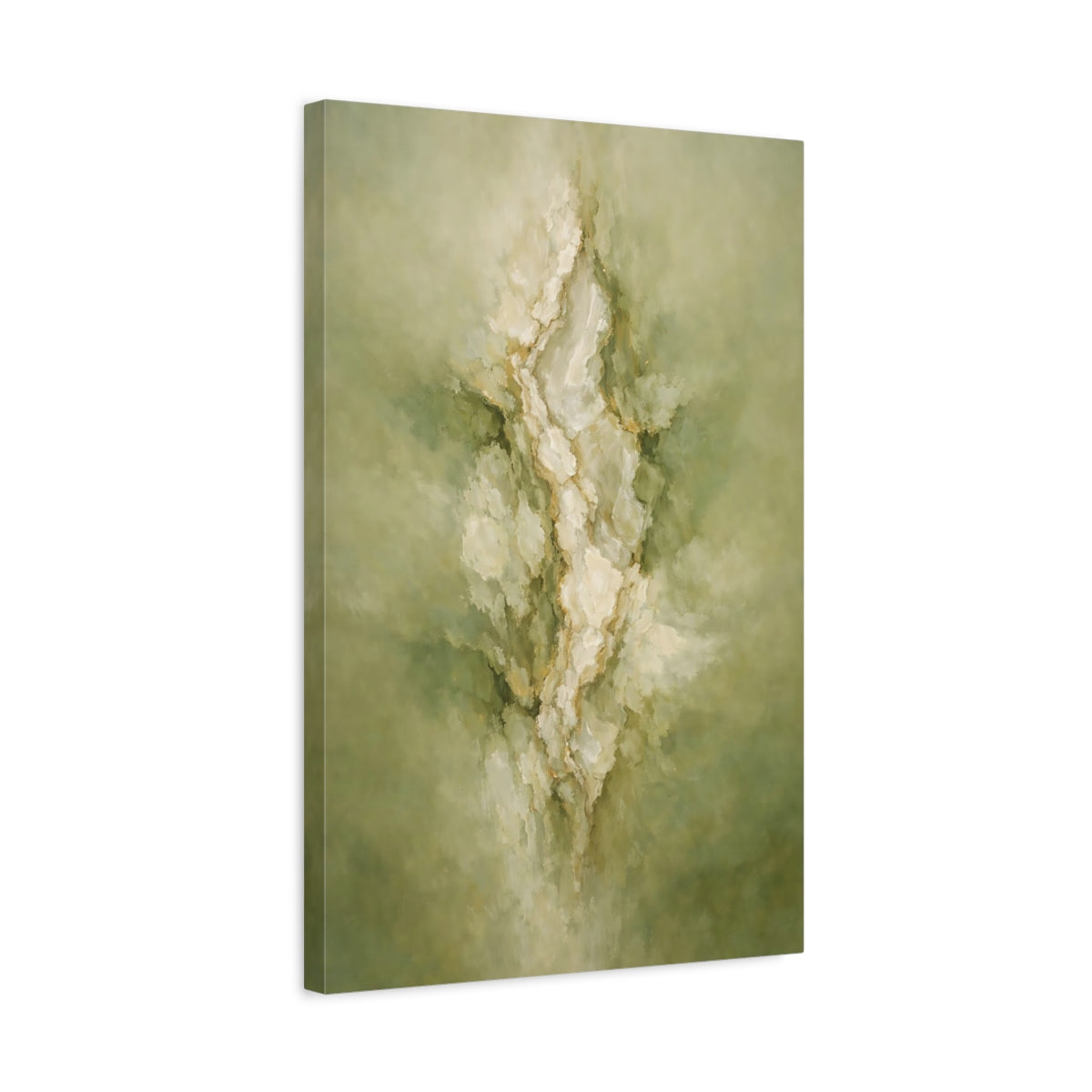 Side Mockup 3. Nature Abstract Forms Green And Gold Abstract shown as stretched canvas wall art