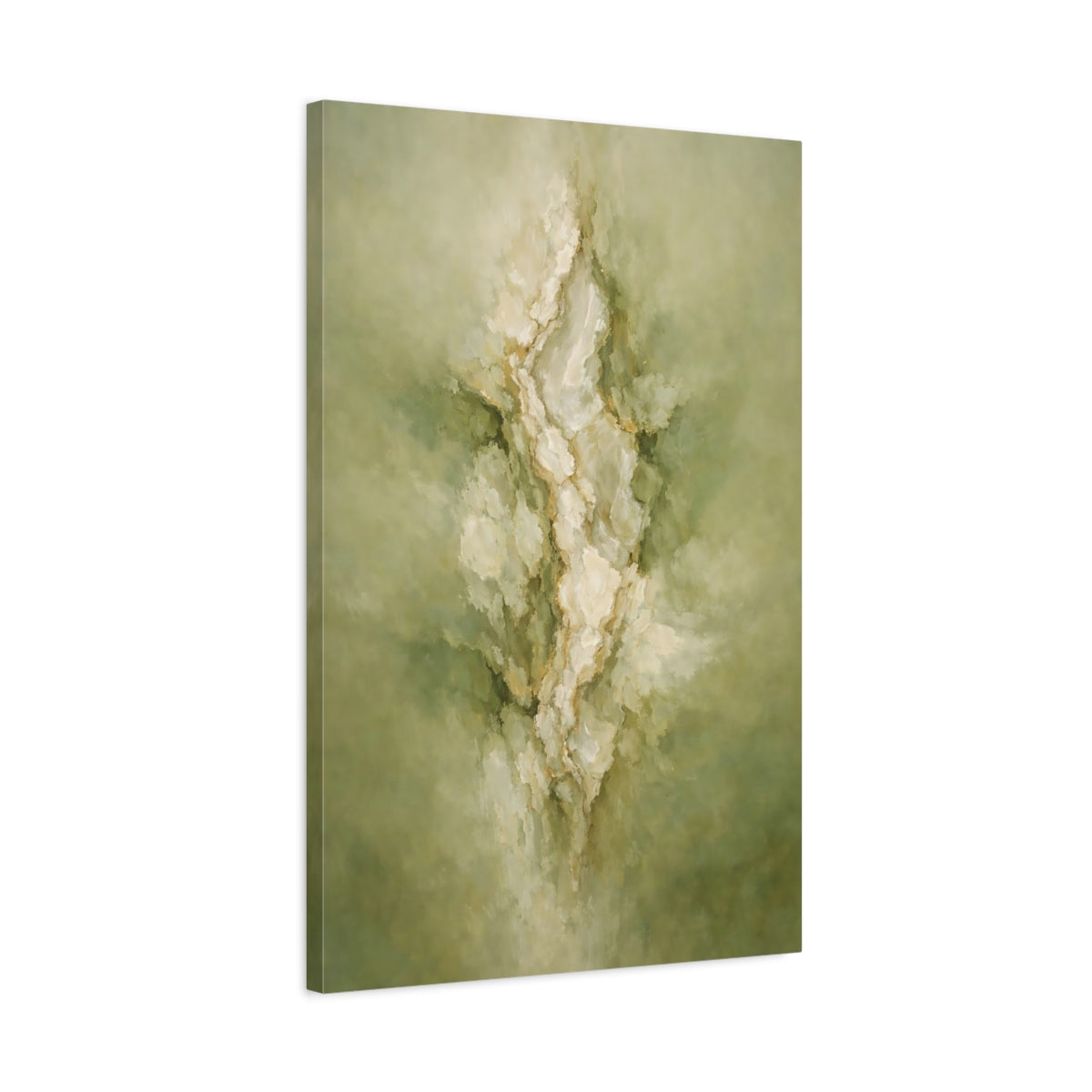 Side Mockup 2. Nature Abstract Forms Green And Gold Abstract shown as stretched canvas wall art