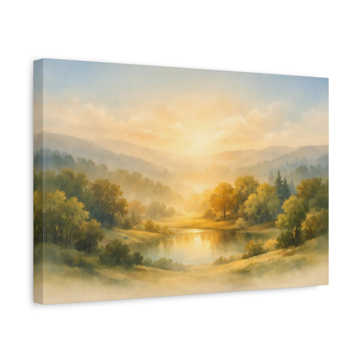 Watercolor Trees Hills Mountain Landscape Nature - Canvas Wall Art Print