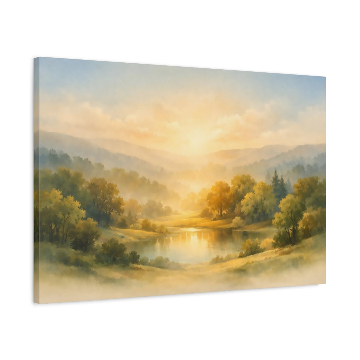 Watercolor Trees Hills Mountain Landscape Nature - Canvas Wall Art Print