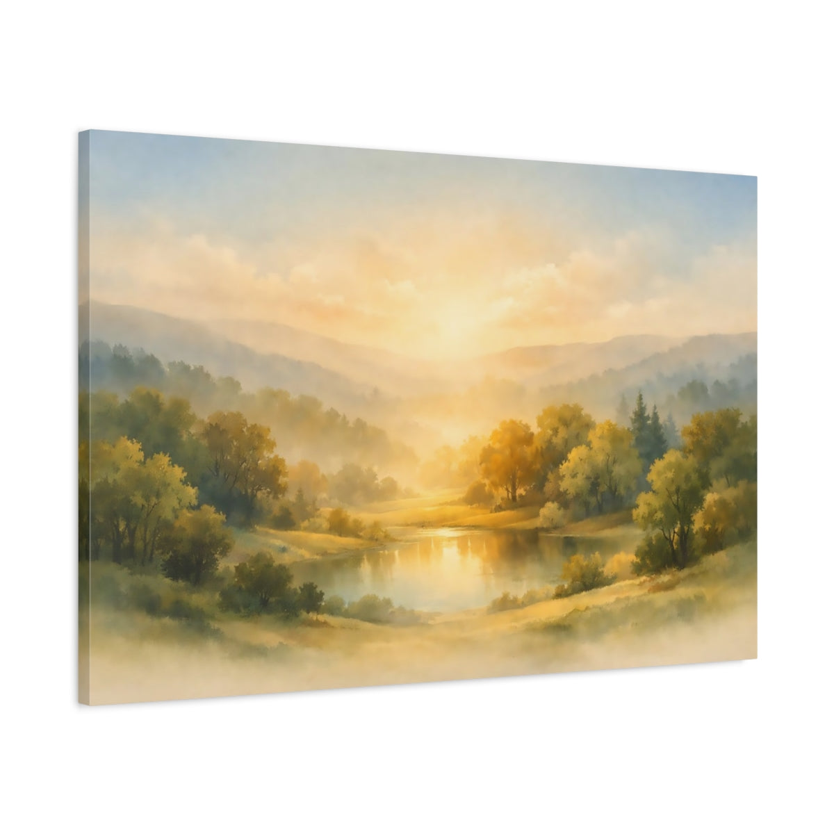 Watercolor Trees Hills Mountain Landscape Nature - Canvas Wall Art Print