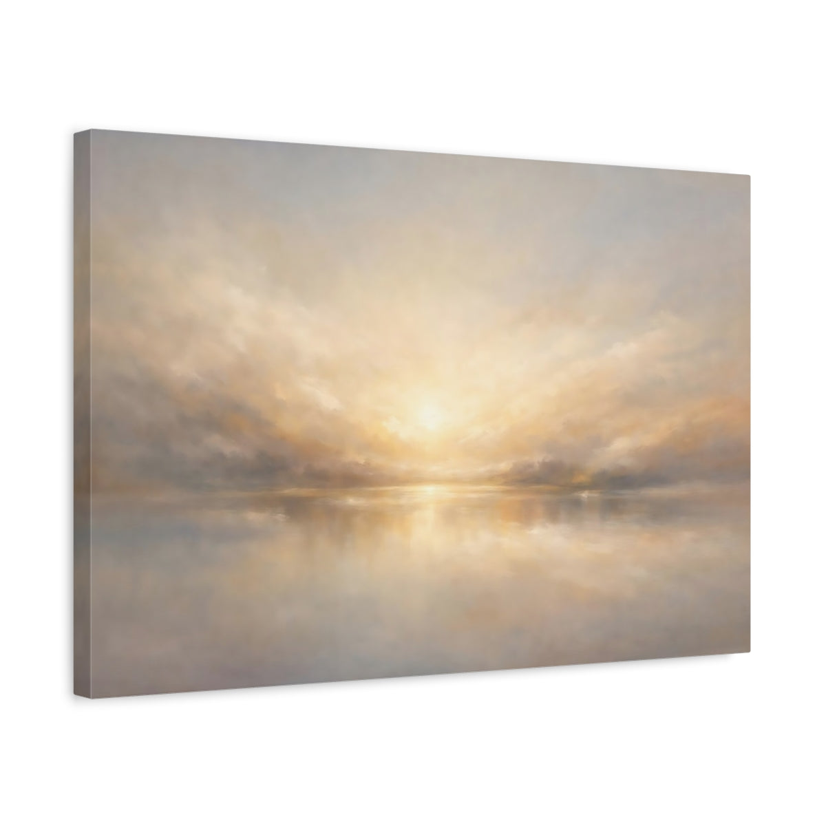 Side Mockup 3. Panoramic Abstract Light Diffusion Horizontal Flow Scene shown as stretched canvas wall art