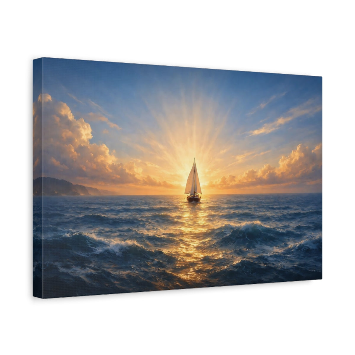 Seascape Boat Horizon Sailboat Nature - Canvas Wall Art Print
