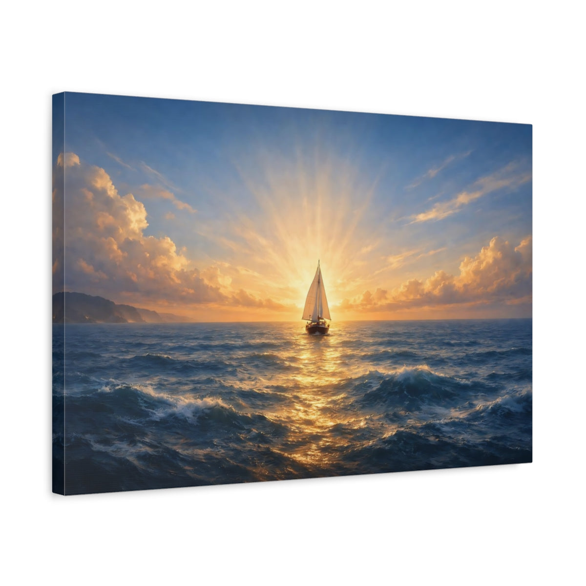Seascape Boat Horizon Sailboat Nature - Canvas Wall Art Print