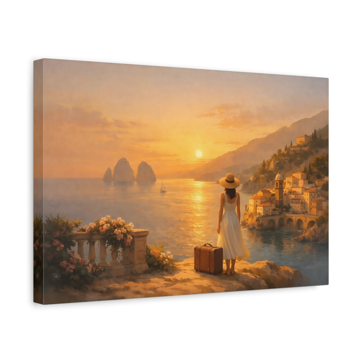 Golden Glow Italian Coast Coastal Village Vintage - Canvas Wall Art Print