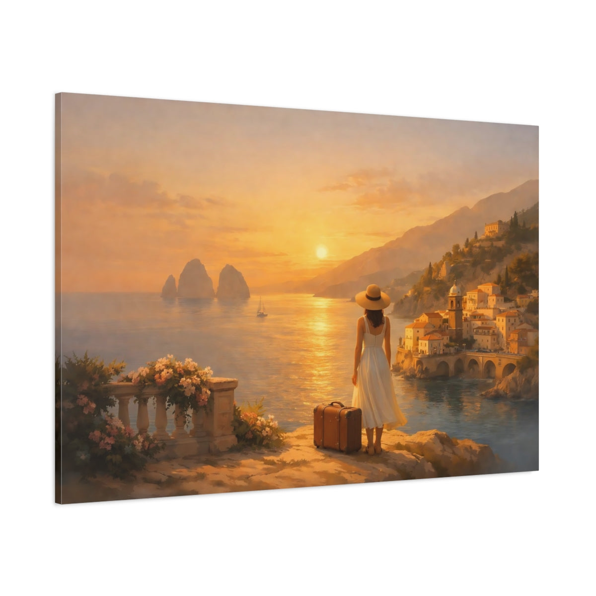 Golden Glow Italian Coast Coastal Village Vintage - Canvas Wall Art Print