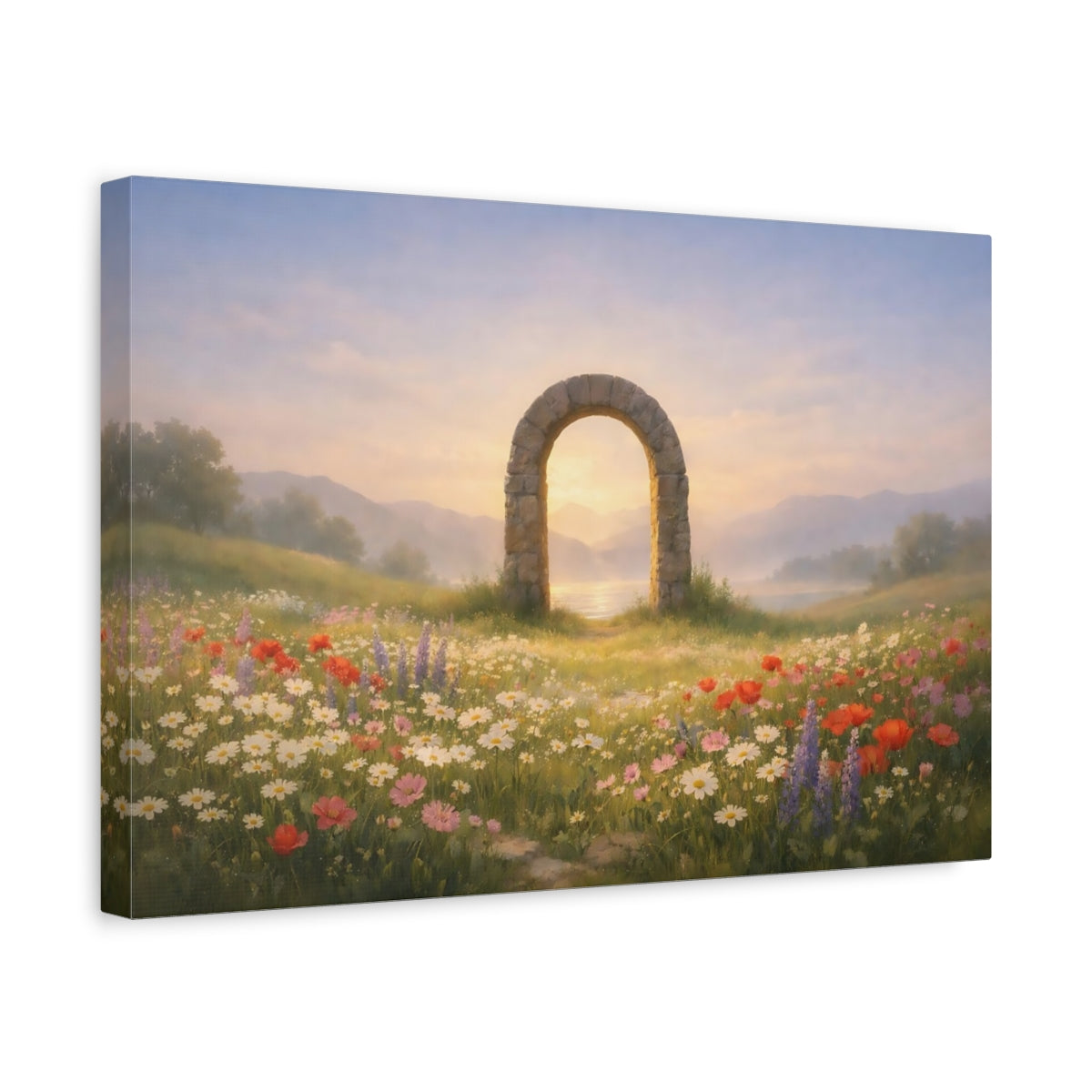 Landscape Wildflowers Calm Stone Archway Nature - Canvas Wall Art Print