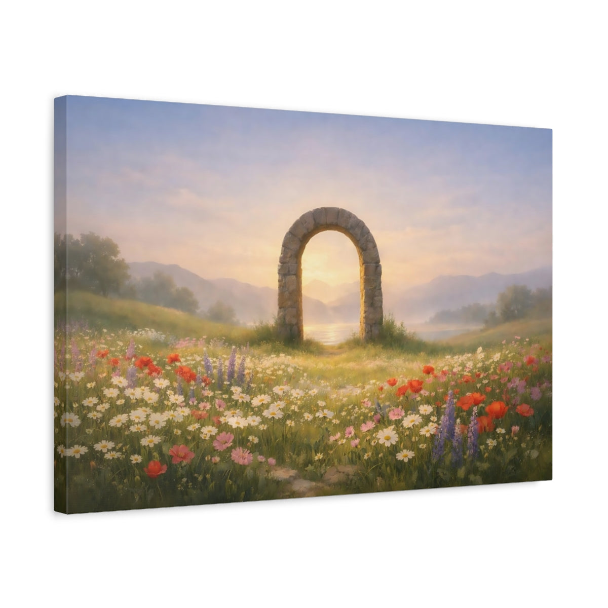 Landscape Wildflowers Calm Stone Archway Nature - Canvas Wall Art Print
