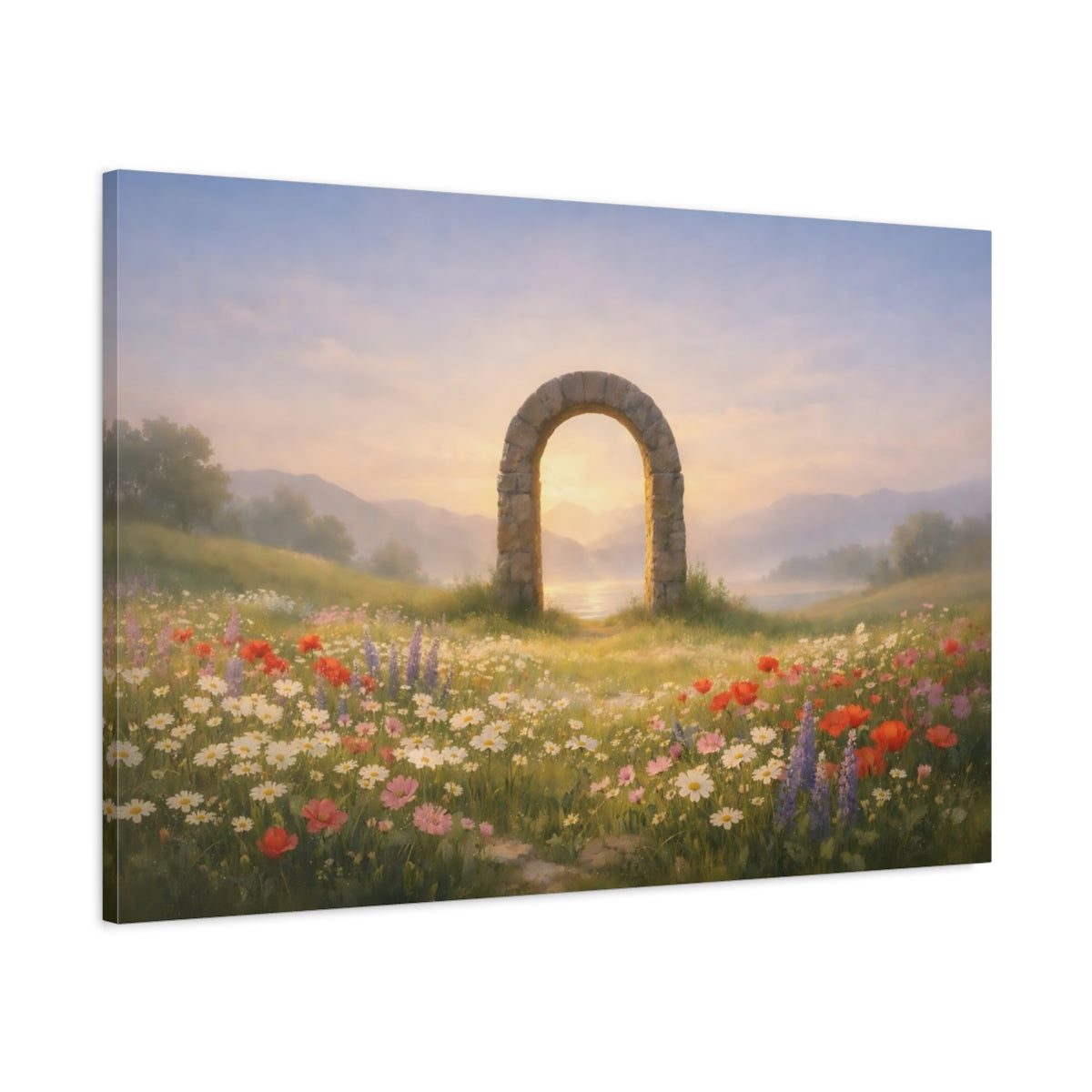 Landscape Wildflowers Calm Stone Archway Nature - Canvas Wall Art Print