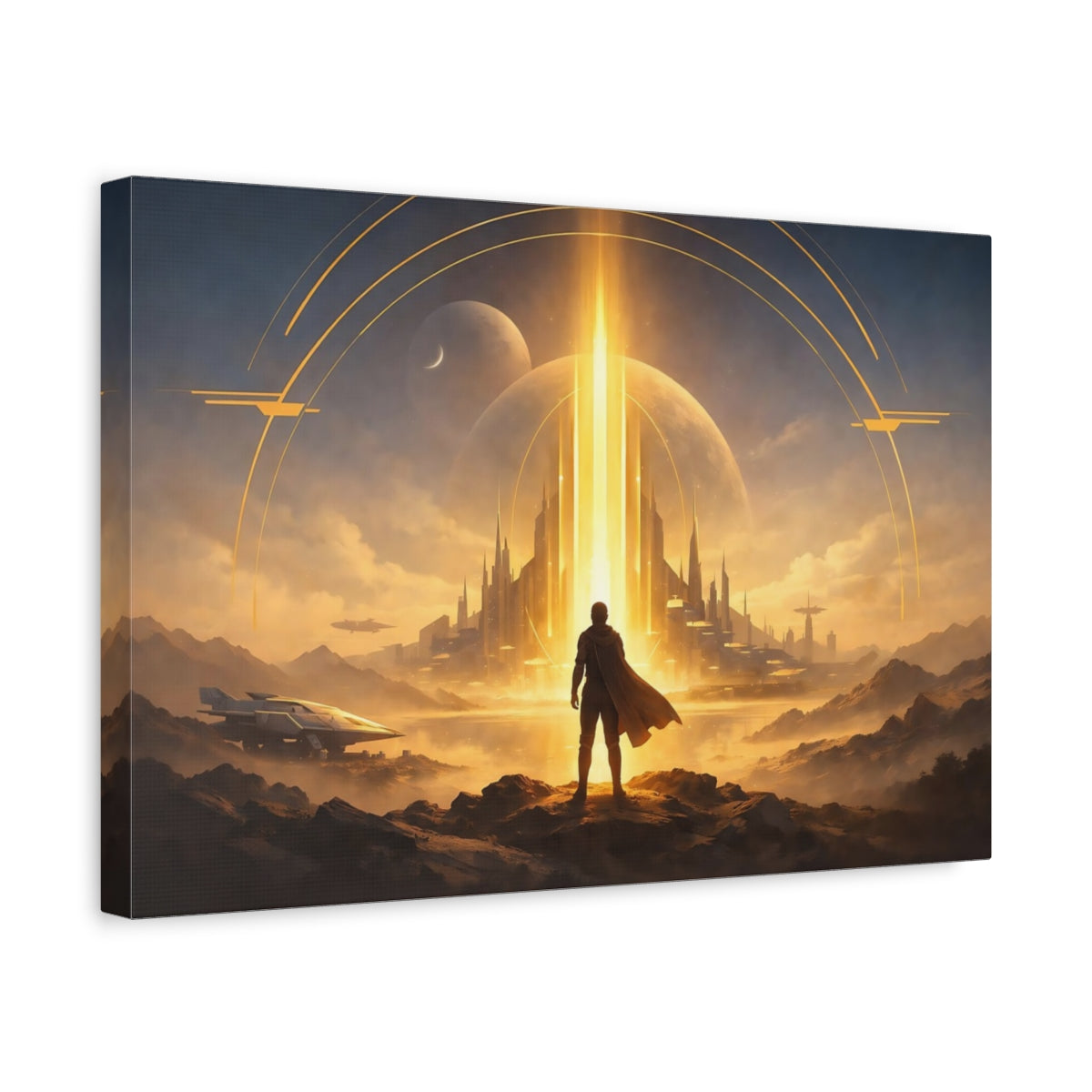 Science Fiction Gold Accent Art Futuristic City - Canvas Wall Art Print