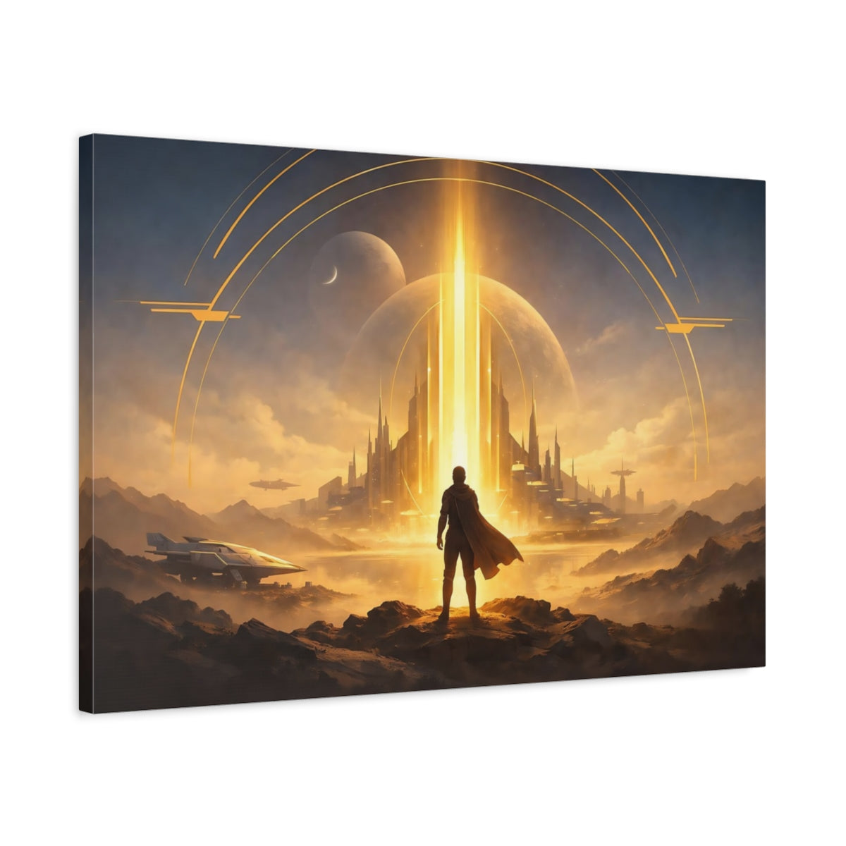 Science Fiction Gold Accent Art Futuristic City - Canvas Wall Art Print