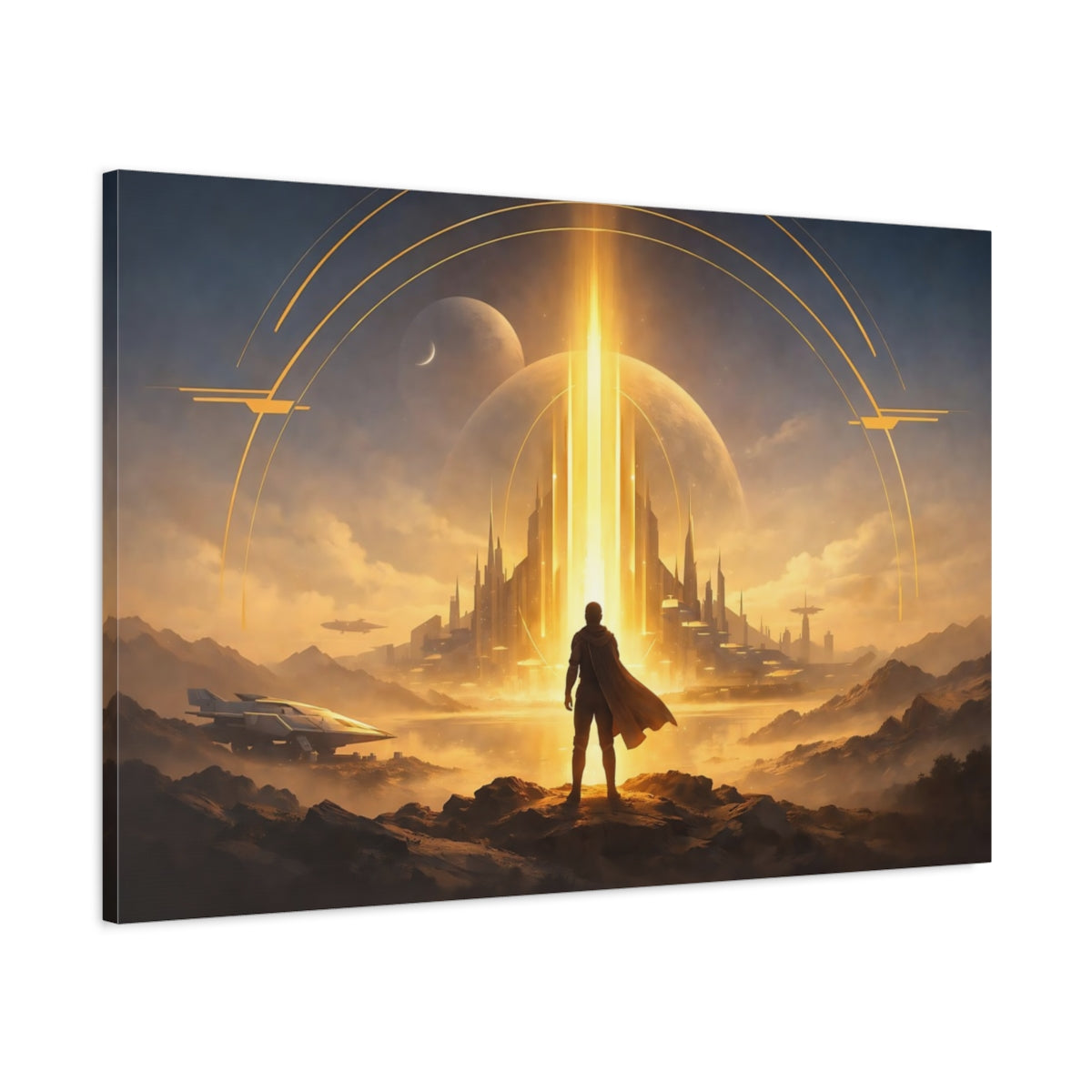 Science Fiction Gold Accent Art Futuristic City - Canvas Wall Art Print