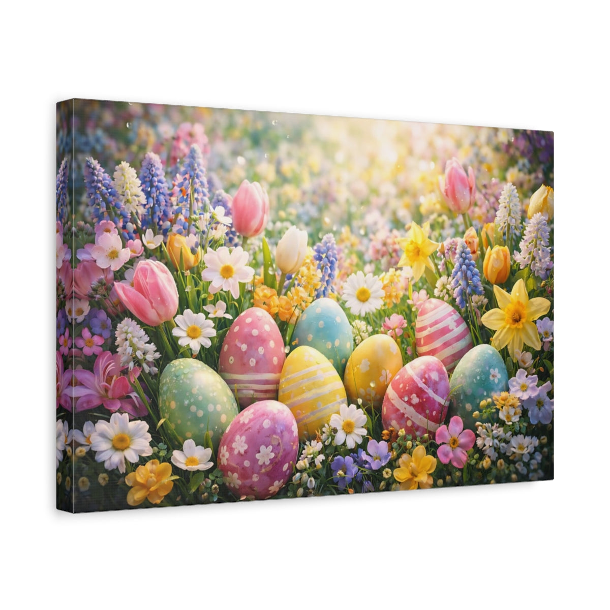 Floral Easter Eggs Colorful Spring - Canvas Wall Art Print