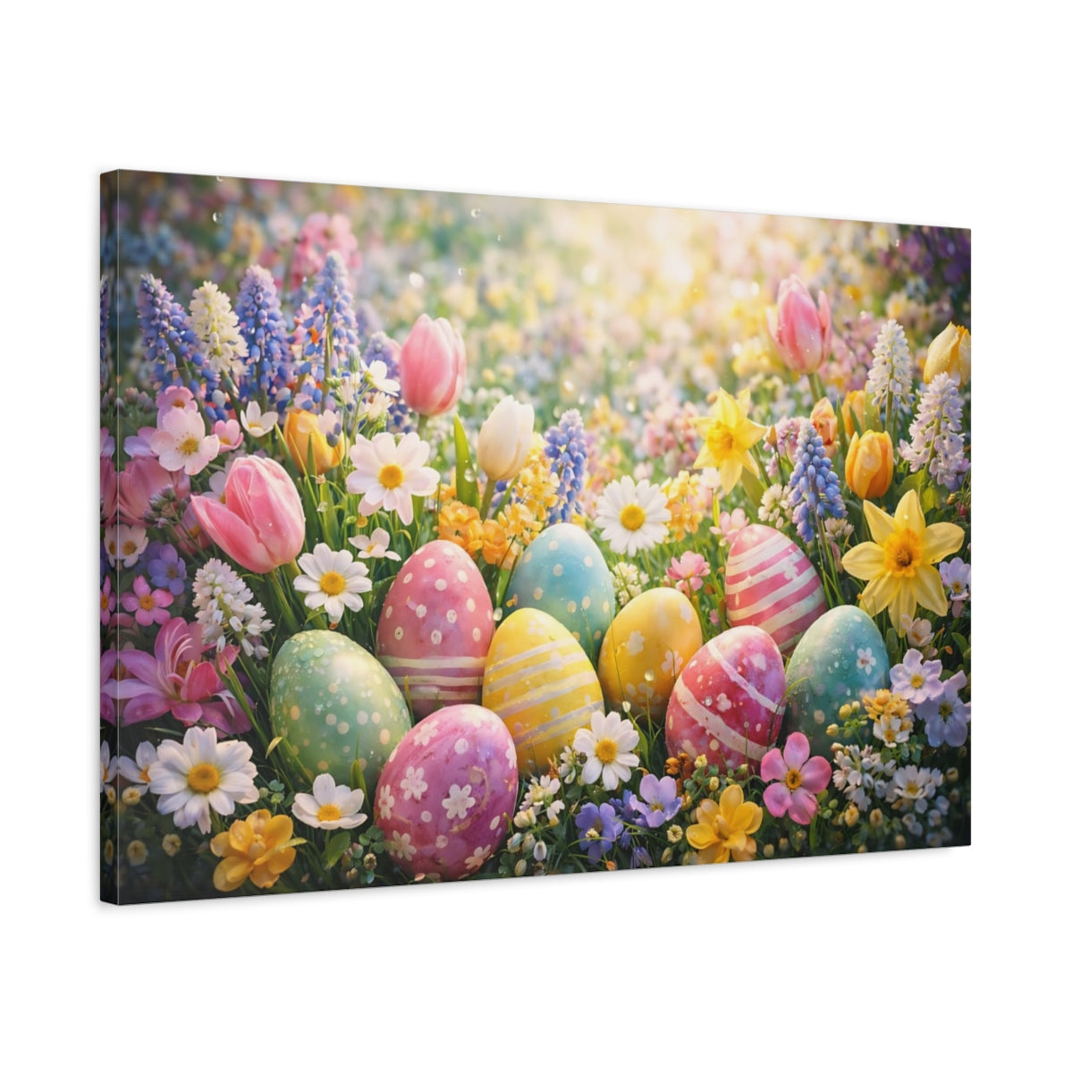 Floral Easter Eggs Colorful Spring - Canvas Wall Art Print