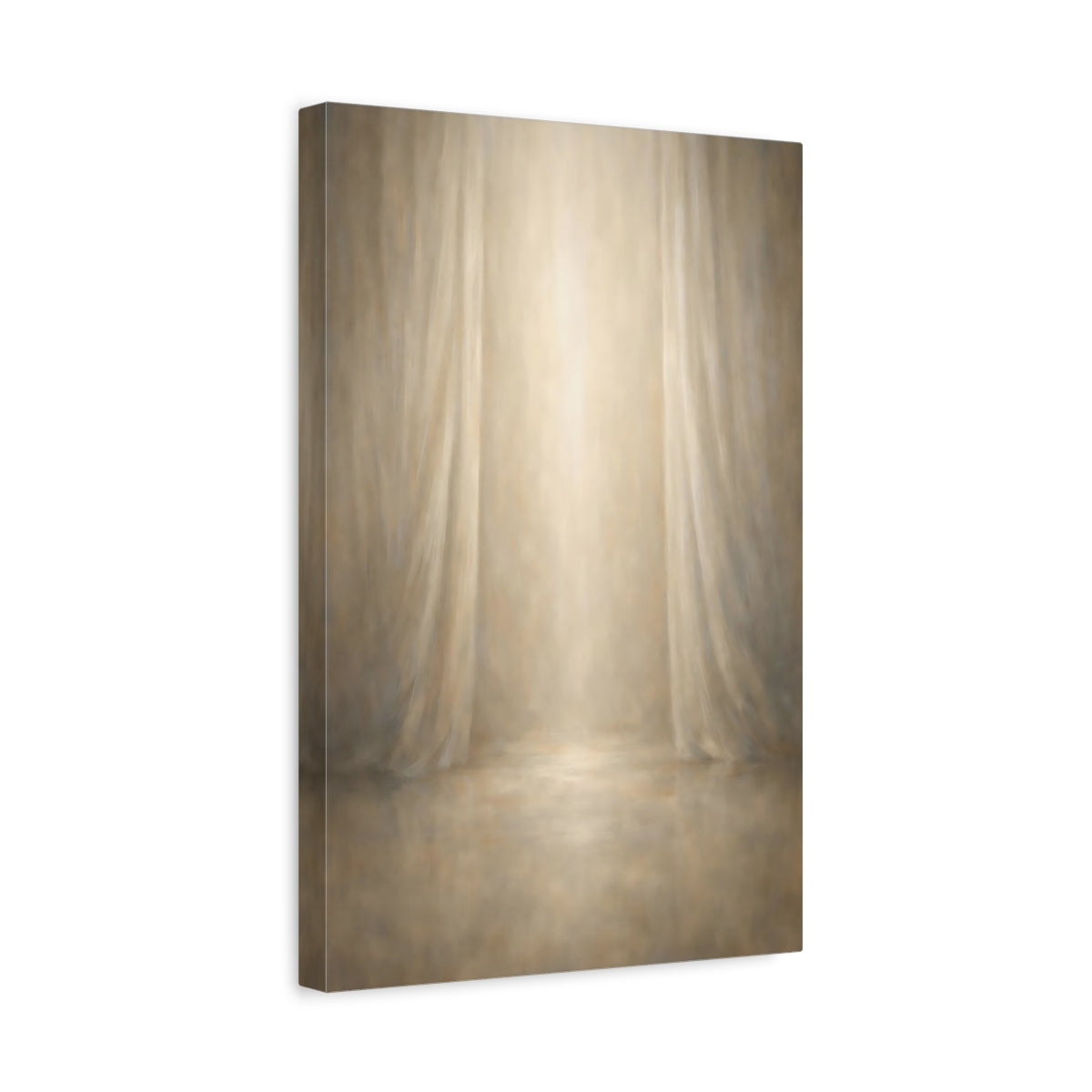 Side Mockup 4. Abstract Stage Backdrop Beige Brown shown as stretched canvas wall art