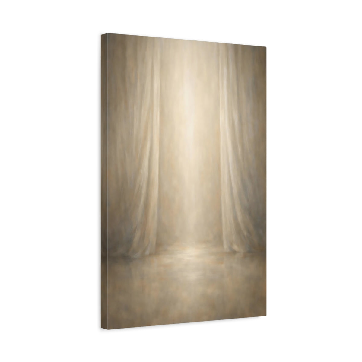 Side Mockup 3. Abstract Stage Backdrop Beige Brown shown as stretched canvas wall art