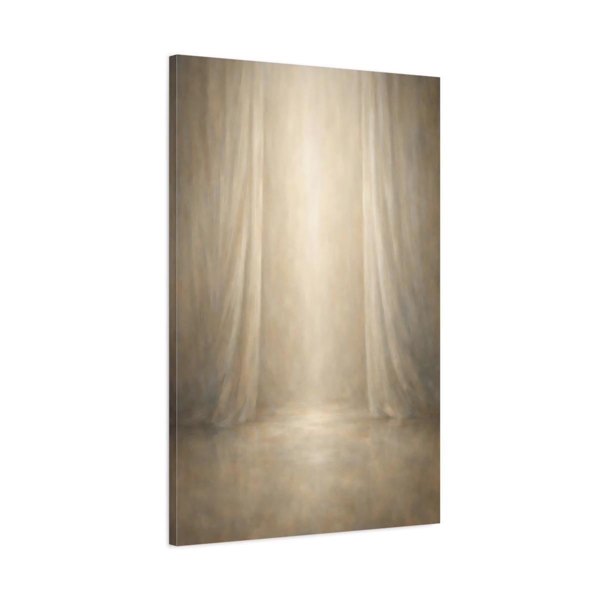 Side Mockup 1. Abstract Stage Backdrop Beige Brown shown as stretched canvas wall art