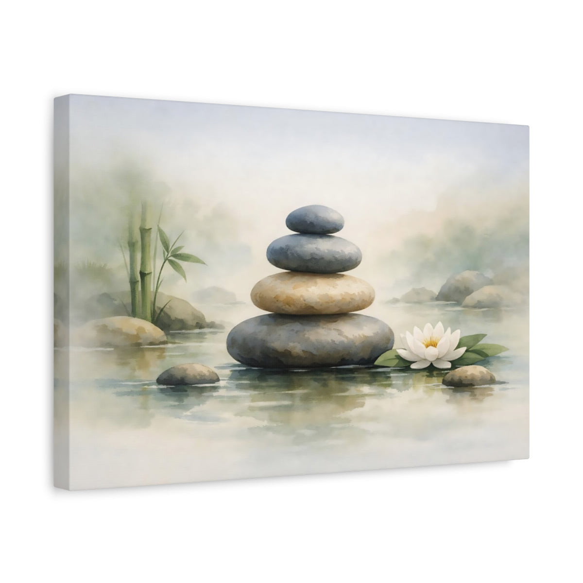 Watercolor Zen Stones Stacked Nature - Canvas Wall Art Print