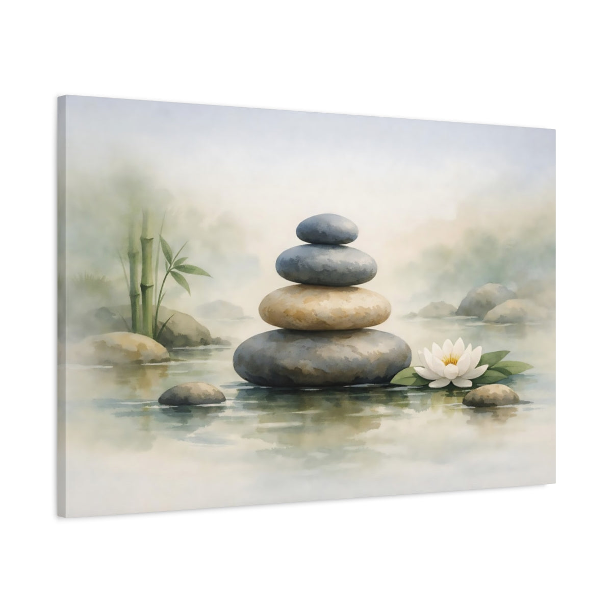 Watercolor Zen Stones Stacked Nature - Canvas Wall Art Print