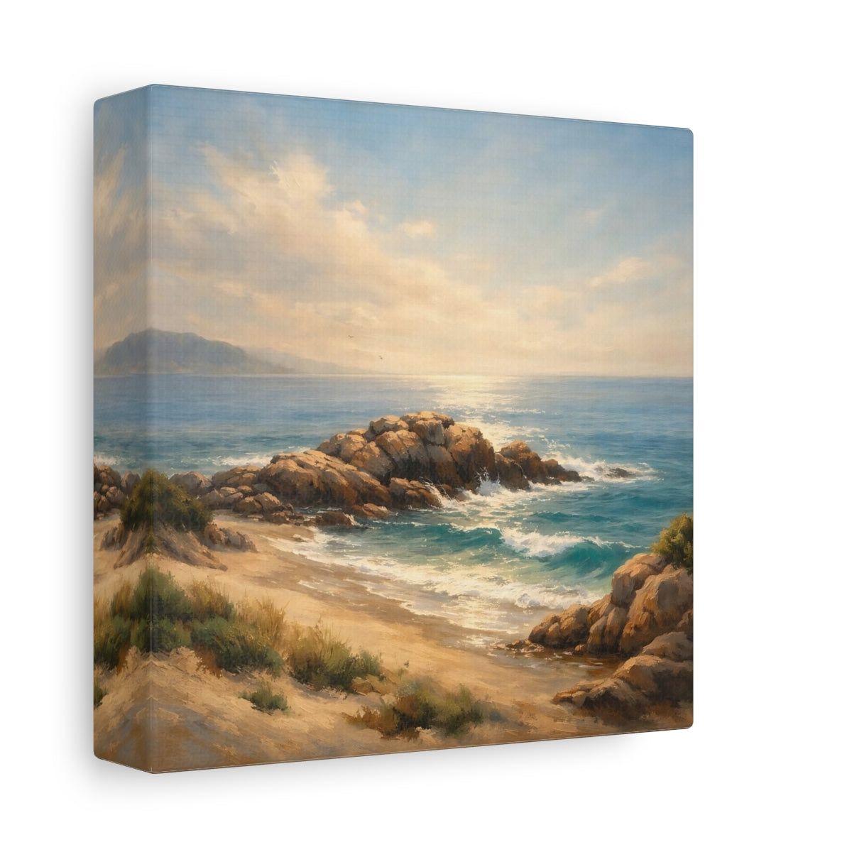 Side Mockup 1. Nature Rocky Beach Beach Landscape shown as stretched canvas wall art