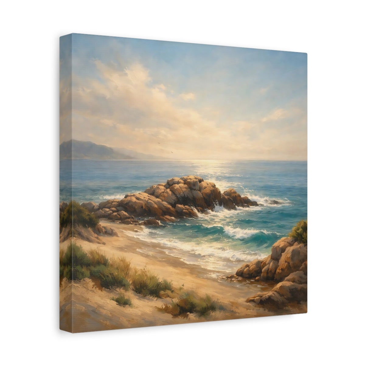 Side Mockup 8. Nature Rocky Beach Beach Landscape shown as stretched canvas wall art