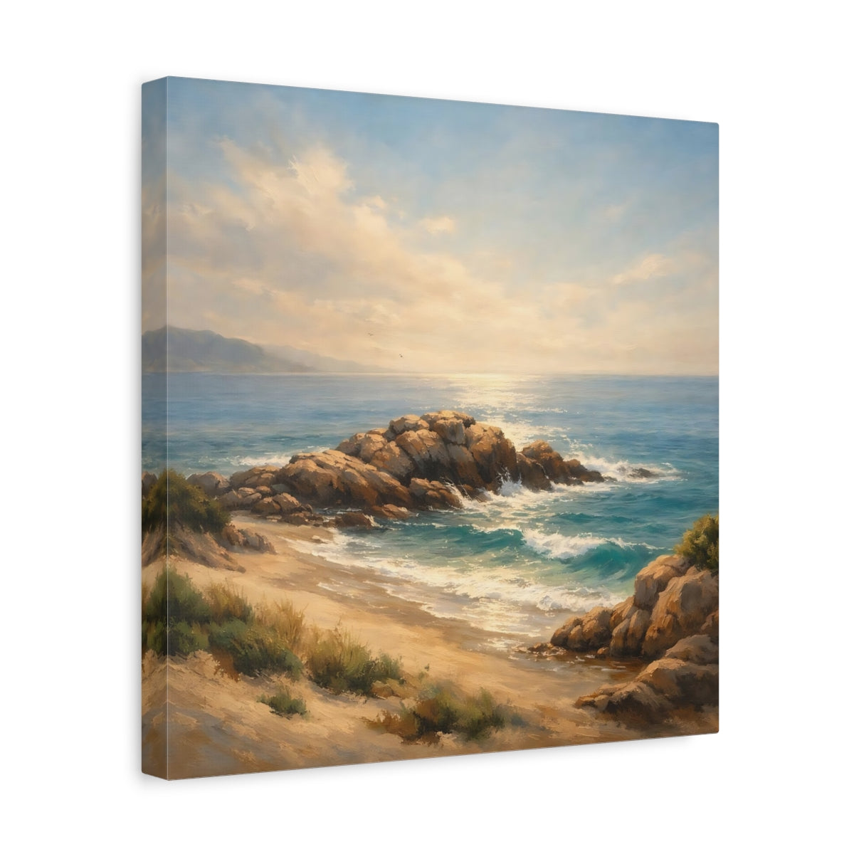 Side Mockup 7. Nature Rocky Beach Beach Landscape shown as stretched canvas wall art