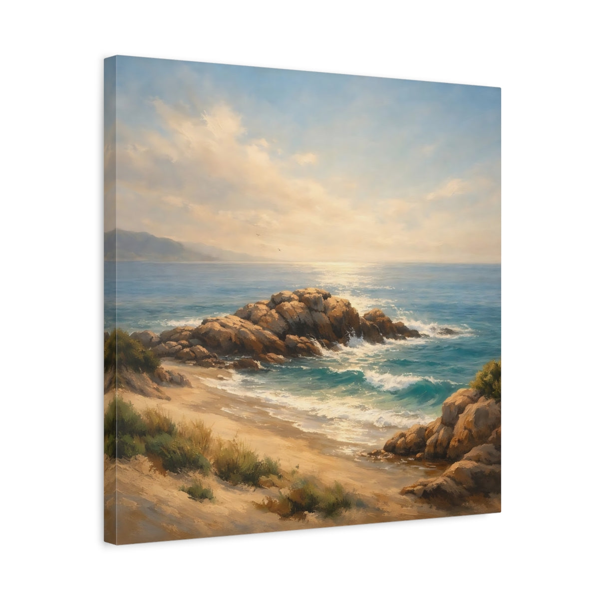 Side Mockup 5. Nature Rocky Beach Beach Landscape shown as stretched canvas wall art