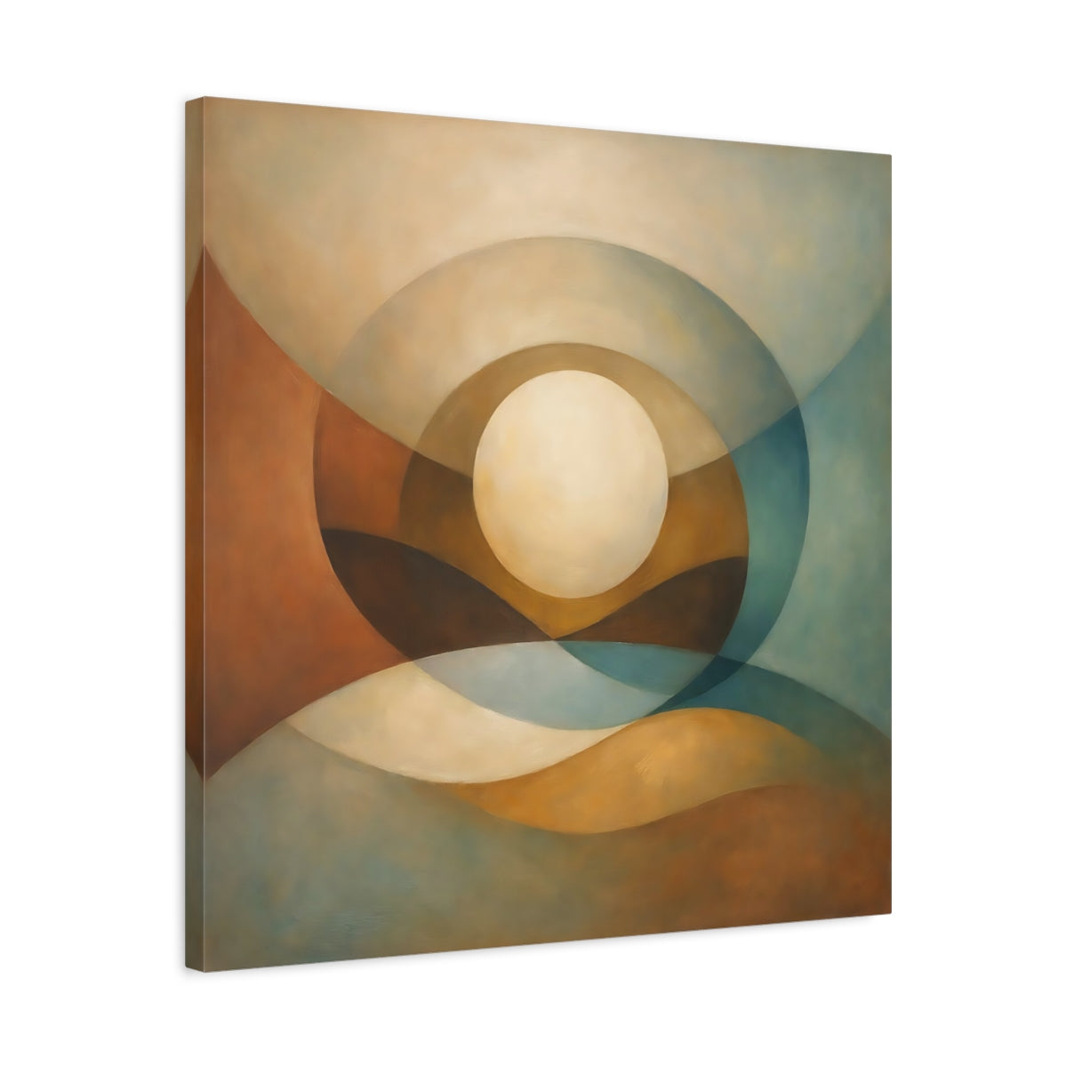 Side Mockup 4. Abstract Abstract Sphere Abstract Earth Tones shown as stretched canvas wall art