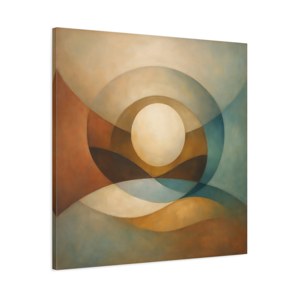 Side Mockup 3. Abstract Abstract Sphere Abstract Earth Tones shown as stretched canvas wall art