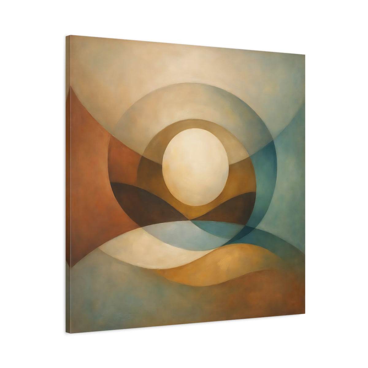 Side Mockup 2. Abstract Abstract Sphere Abstract Earth Tones shown as stretched canvas wall art