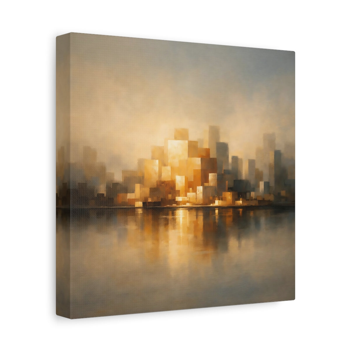Side Mockup 9. Abstract Cityscape Golden Cityscape shown as stretched canvas wall art