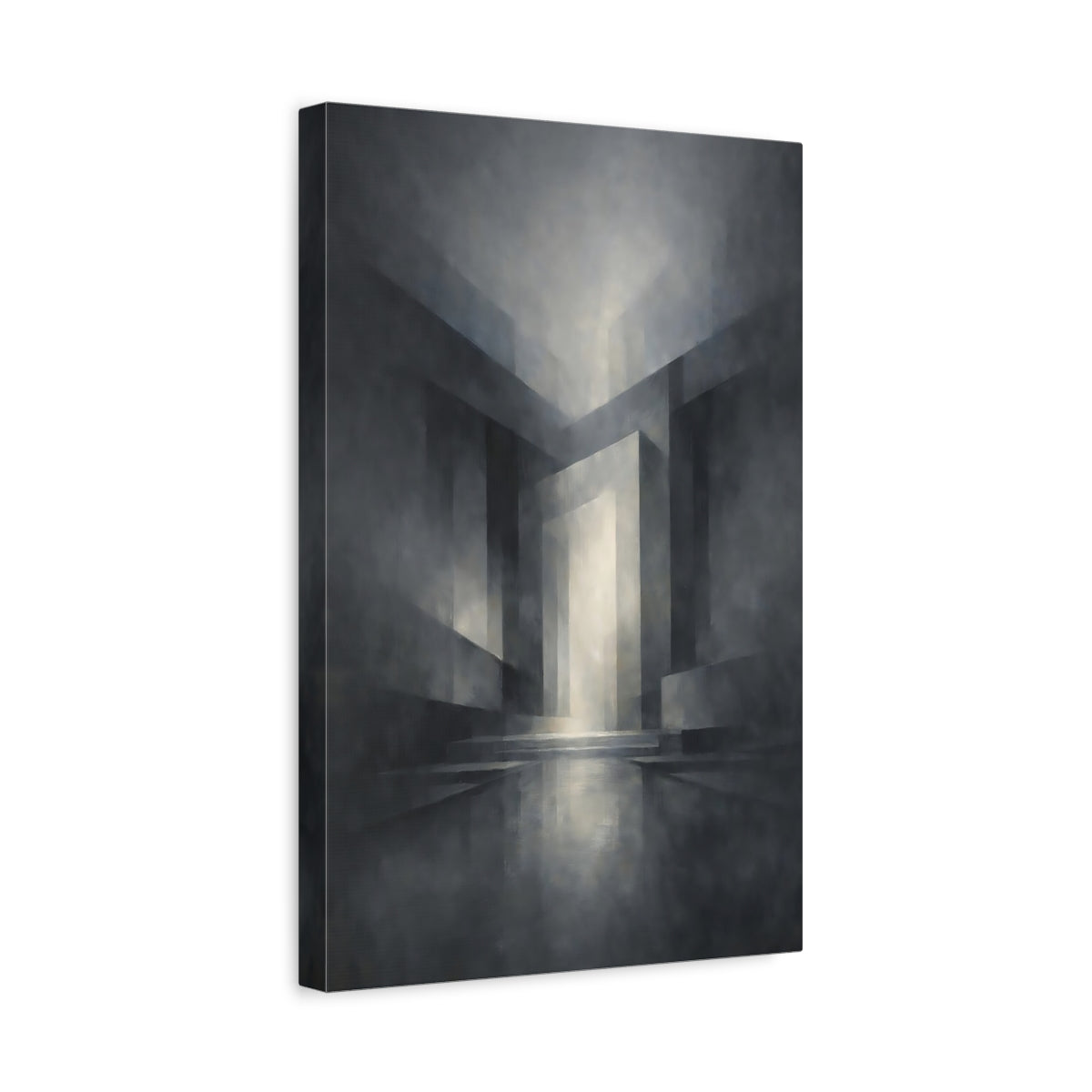 Side Mockup 4. Abstract Geometric Forms Monochrome Geometric shown as stretched canvas wall art