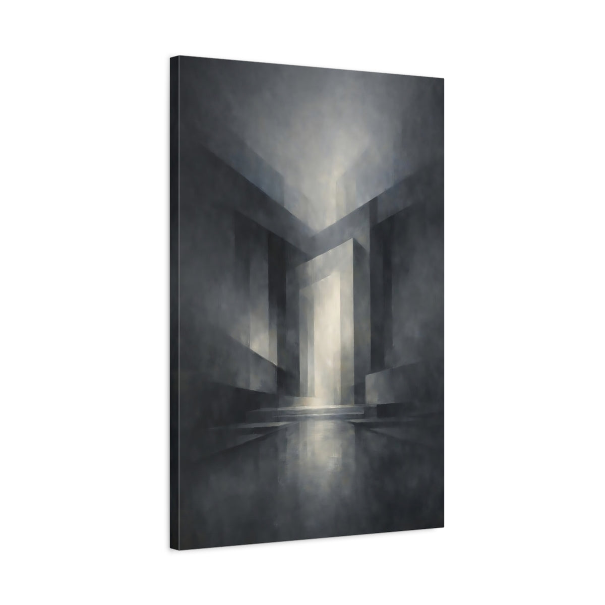 Side Mockup 2. Abstract Geometric Forms Monochrome Geometric shown as stretched canvas wall art