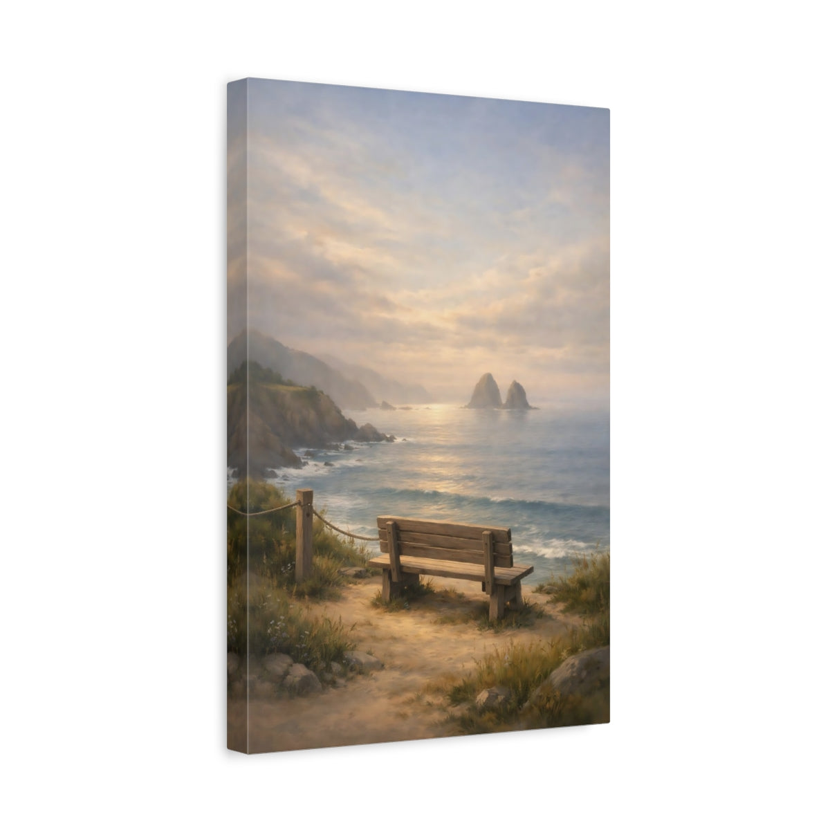 Side Mockup 4. Nature Coastal View Coastal Sunset shown as stretched canvas wall art
