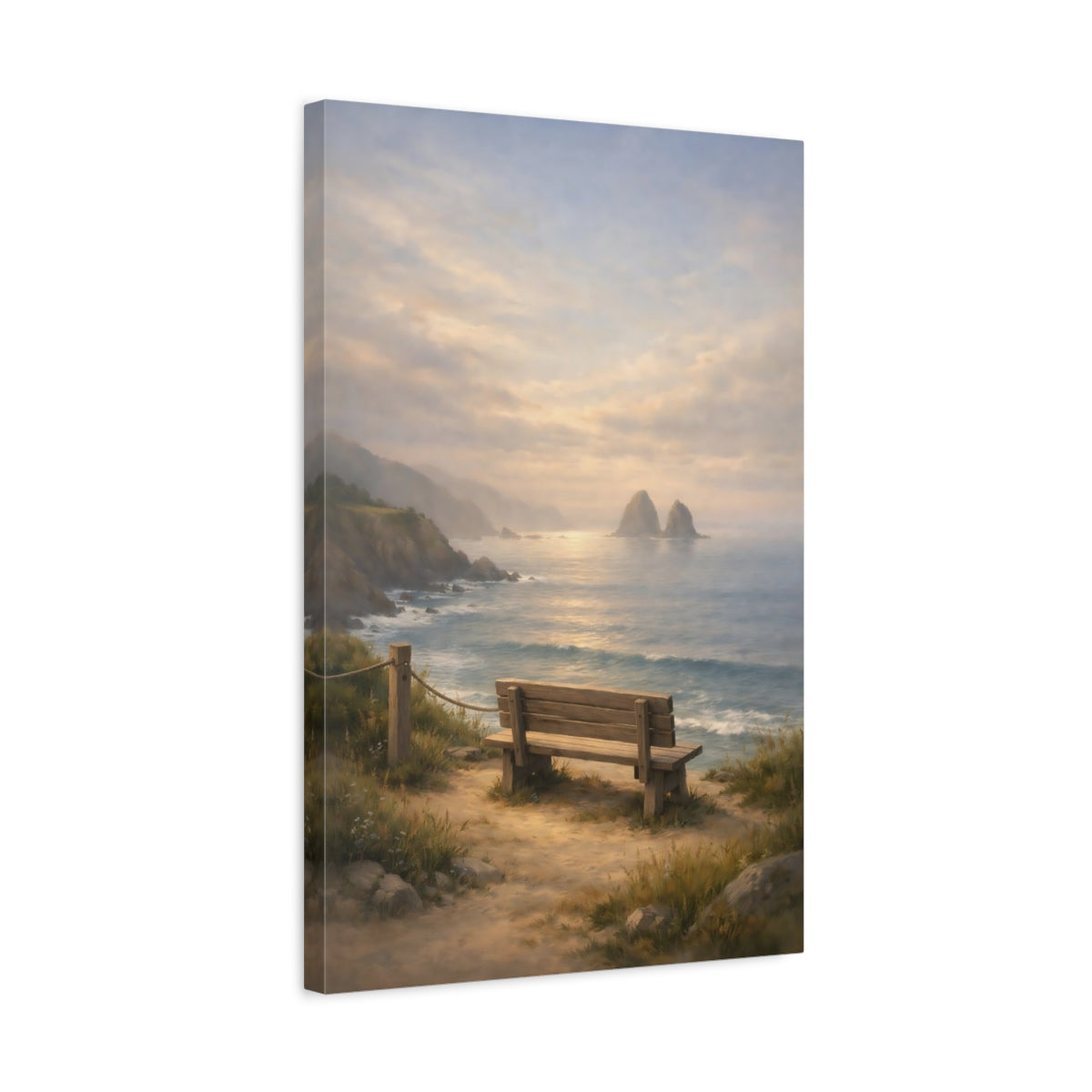 Side Mockup 3. Nature Coastal View Coastal Sunset shown as stretched canvas wall art