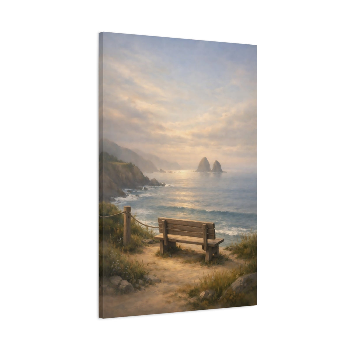 Side Mockup 1. Nature Coastal View Coastal Sunset shown as stretched canvas wall art