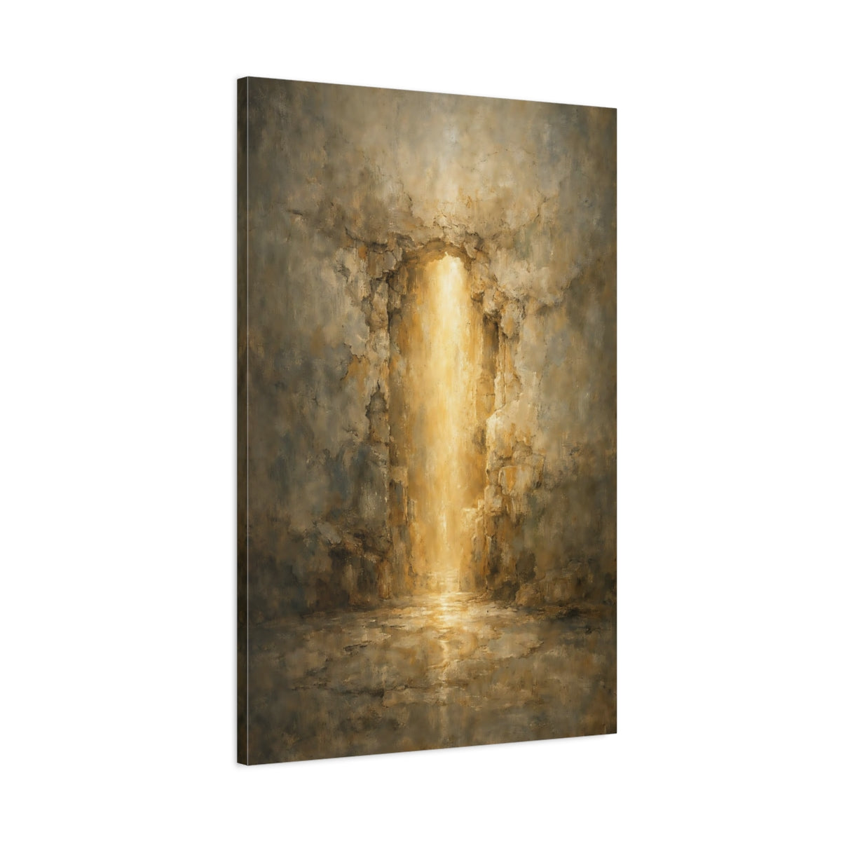 Side Mockup 1. Nature Golden Light Brown Gold Abstract shown as stretched canvas wall art
