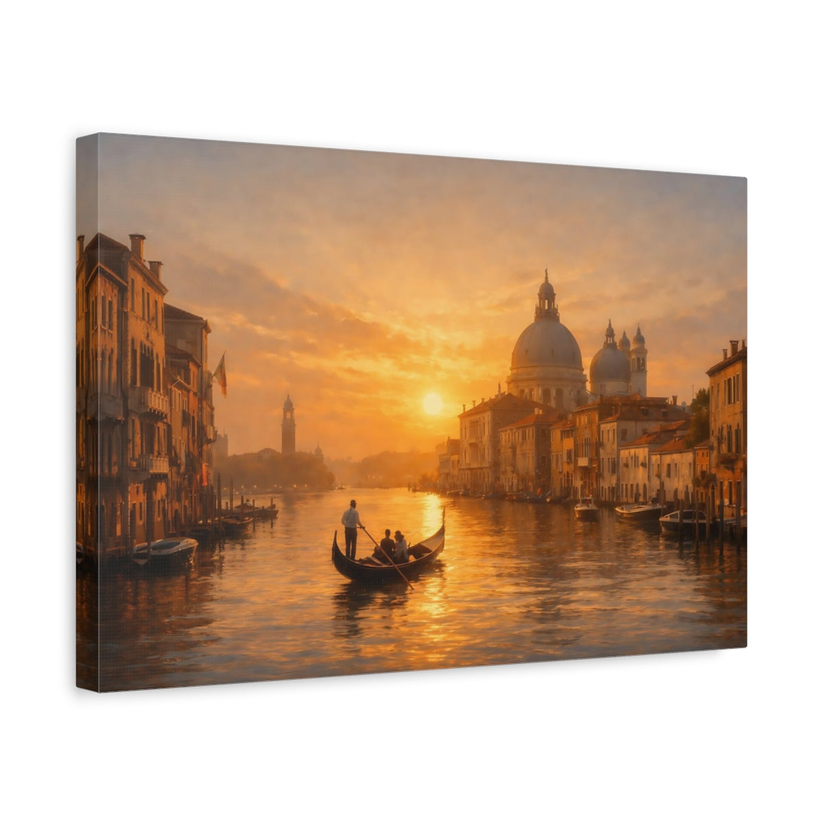 Golden Glow Evening Canal Venice Vintage - Canvas Wall Art Print
