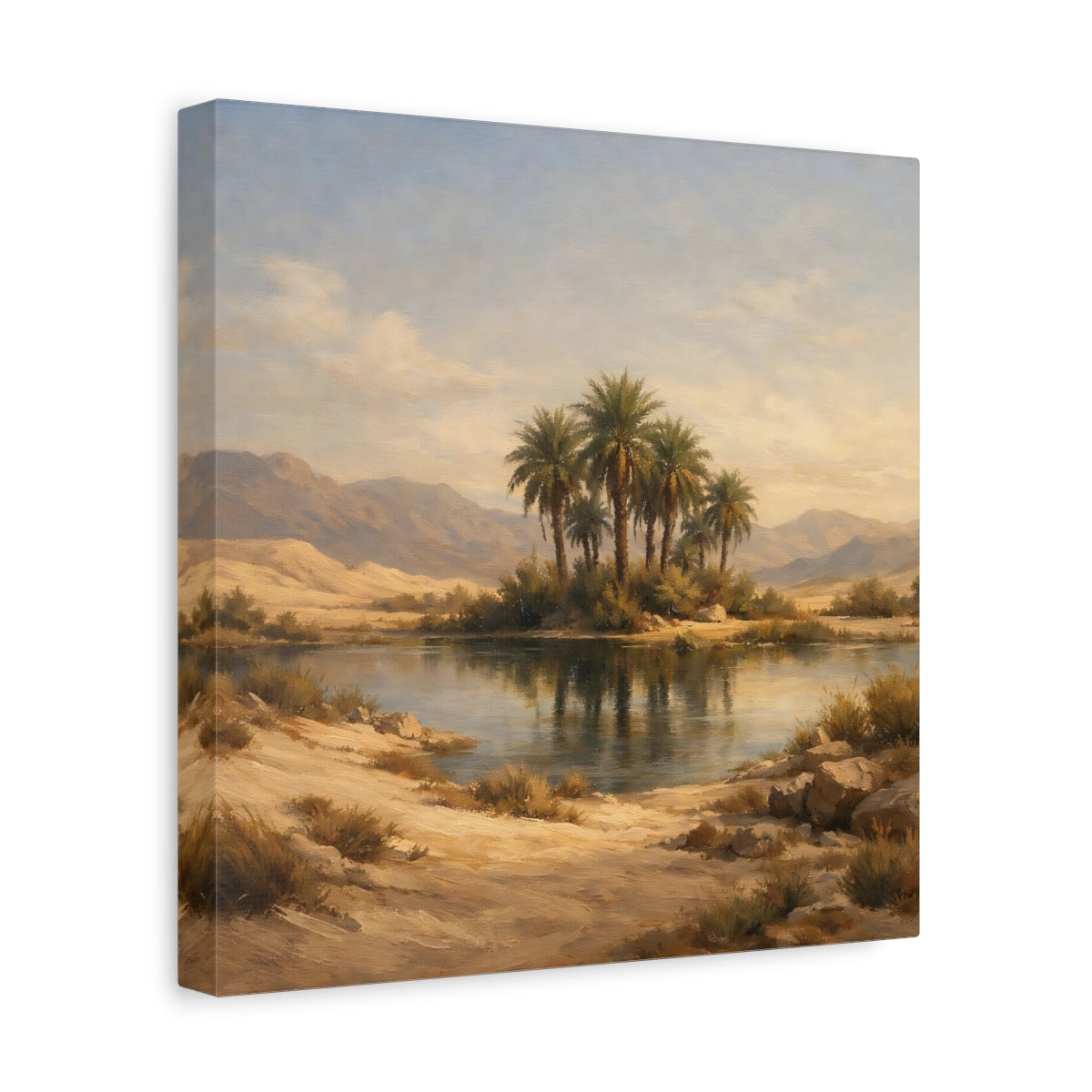 Side Mockup 8. Nature Desert Oasis Desert Oasis Landscape shown as stretched canvas wall art
