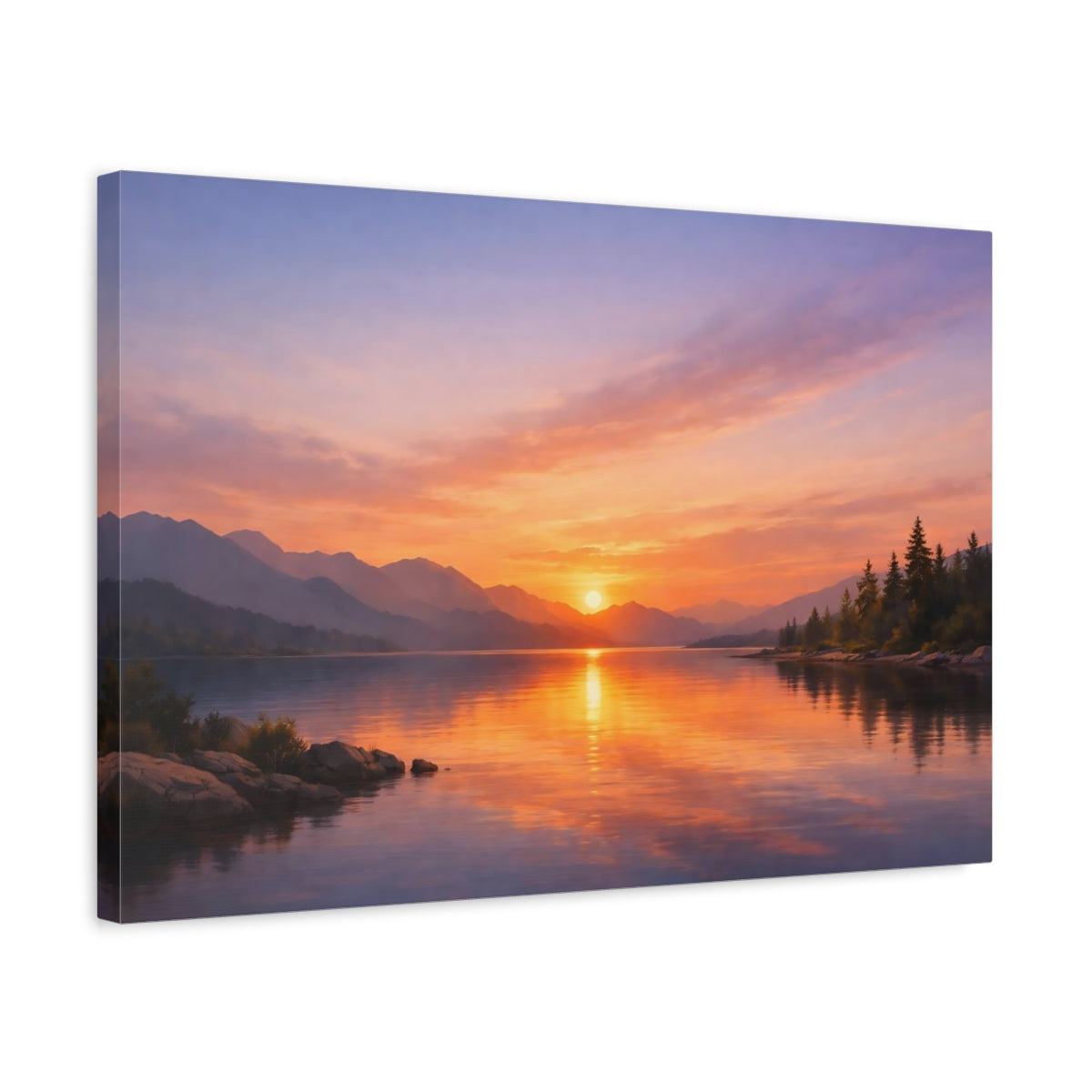 Contemporary Sunset Reflection Lake Nature - Canvas Wall Art Print